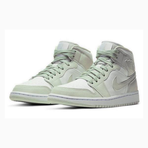 Green / White Nike Mid Spruce Aura Basketball Shoes Women's Air Jordan 1 | JD-691NO