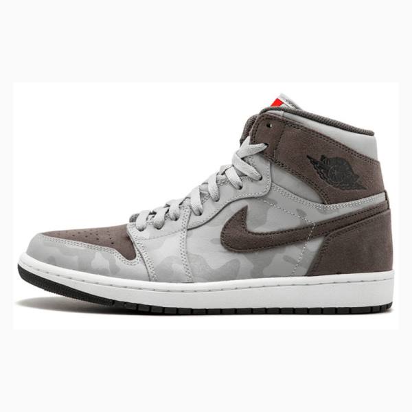 Grey / Brown Nike Retro High Premium 'Grey Camo' Basketball Shoes Men's Air Jordan 1 | JD-750EL