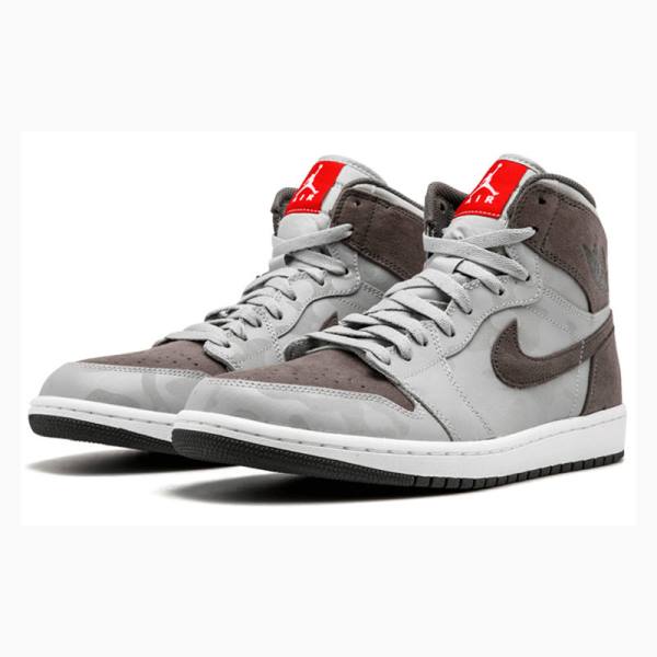 Grey / Brown Nike Retro High Premium 'Grey Camo' Basketball Shoes Men's Air Jordan 1 | JD-750EL