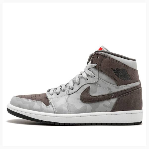 Grey / Brown Nike Retro High Premium \'Grey Camo\' Basketball Shoes Men\'s Air Jordan 1 | JD-750EL