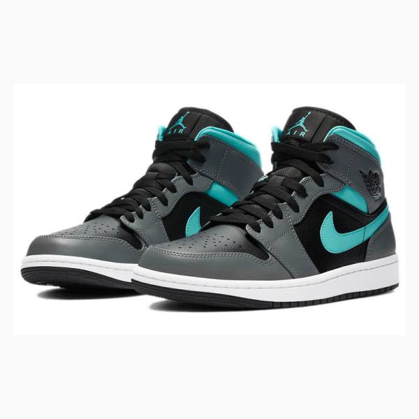 Grey / Green Nike Mid Aqua Basketball Shoes Men's Air Jordan 1 | JD-479YL