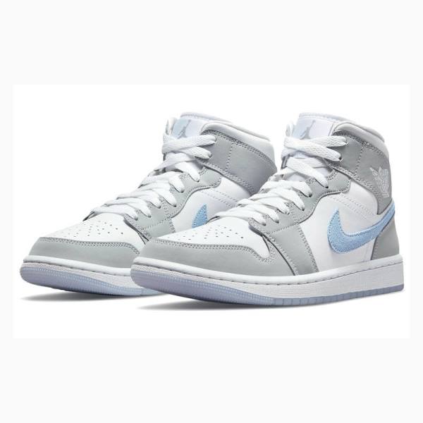 Grey Nike Mid Wolf Basketball Shoes Women's Air Jordan 1 | JD-794UO