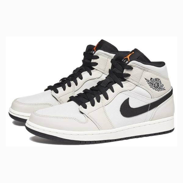 Grey / White Nike Mid SE Light Bone Basketball Shoes Men's Air Jordan 1 | JD-493BX