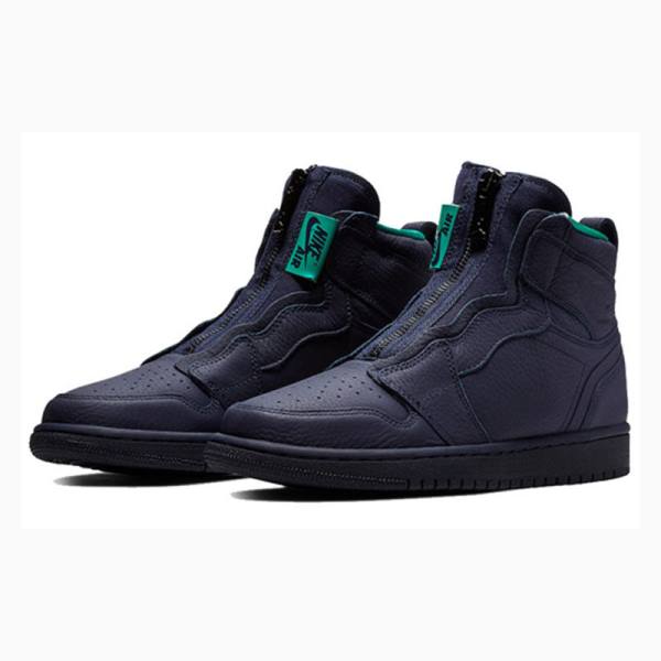 Navy Nike High Zip Blackened Basketball Shoes Women's Air Jordan 1 | JD-490EP