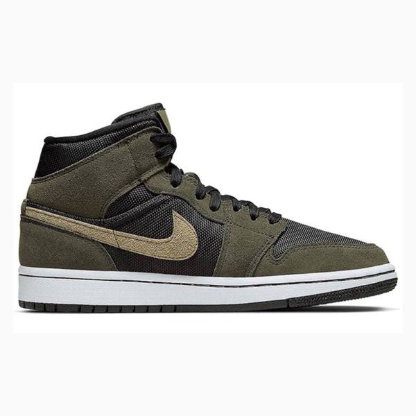 Olive / Black Nike Mid Military Basketball Shoes Women's Air Jordan 1 | JD-924SX