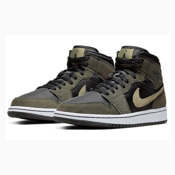 Olive / Black Nike Mid Military Basketball Shoes Women's Air Jordan 1 | JD-924SX