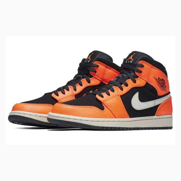 Orange Black Nike Mid Basketball Shoes Men's Air Jordan 1 | JD-518CF