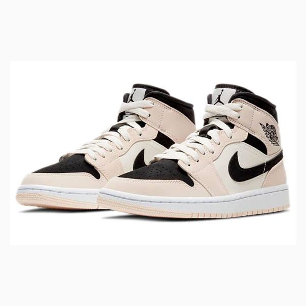 Pink / Black Nike Mid Barely Basketball Shoes Women's Air Jordan 1 | JD-679SI