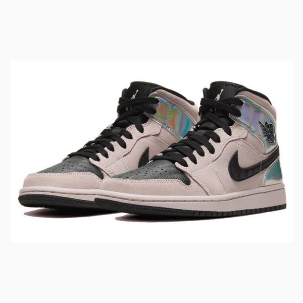 Pink / Black Nike Mid Iridescent Basketball Shoes Women's Air Jordan 1 | JD-512EL