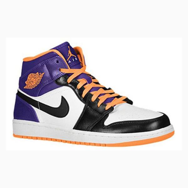 Purple / Black / Orange Nike Mid White Bright Citrus Basketball Shoes Men's Air Jordan 1 | JD-178FU