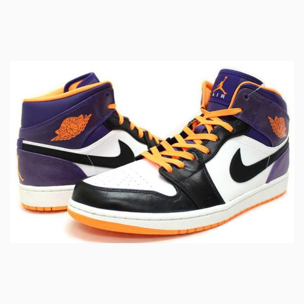 Purple / Black / Orange Nike Mid White Bright Citrus Basketball Shoes Men's Air Jordan 1 | JD-178FU