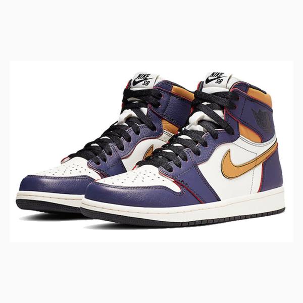 Purple / Gold Nike High OG Defiant SB - LA To Chicago Basketball Shoes Men's Air Jordan 1 | JD-719KU