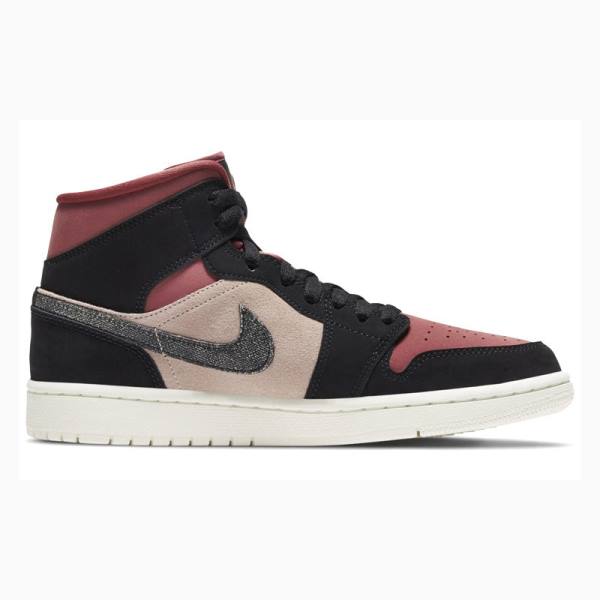 Red / Black Nike Mid Burgundy Dusty Basketball Shoes Women's Air Jordan 1 | JD-473NU