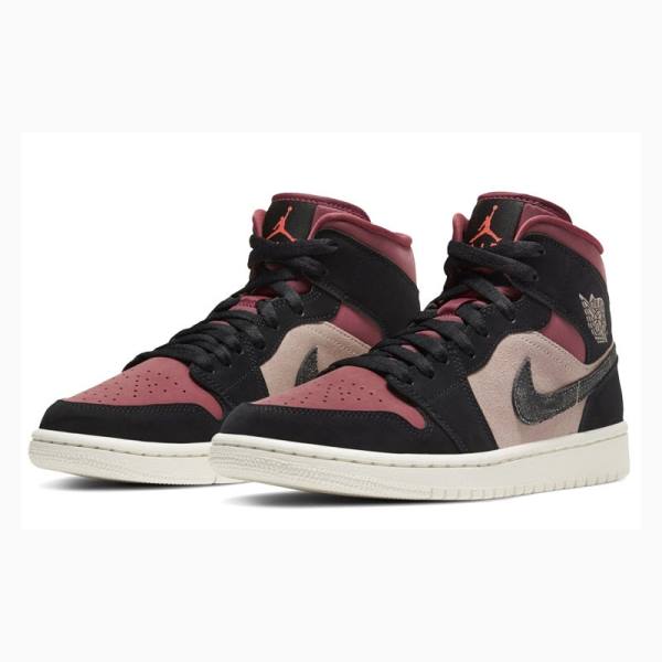 Red / Black Nike Mid Burgundy Dusty Basketball Shoes Women's Air Jordan 1 | JD-473NU