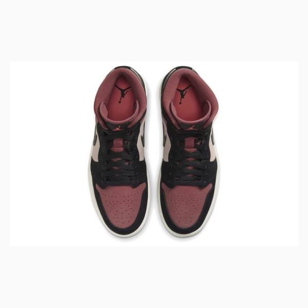 Red / Black Nike Mid Burgundy Dusty Basketball Shoes Women's Air Jordan 1 | JD-473NU