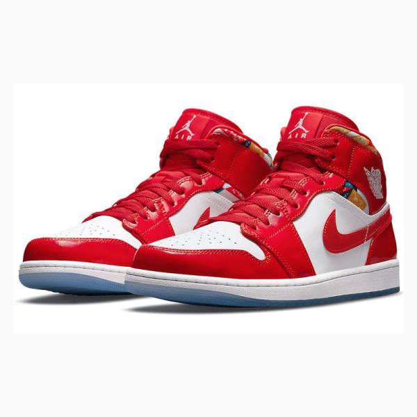 Red Nike Mid SE Red Patent Basketball Shoes Men's Air Jordan 1 | JD-091RH