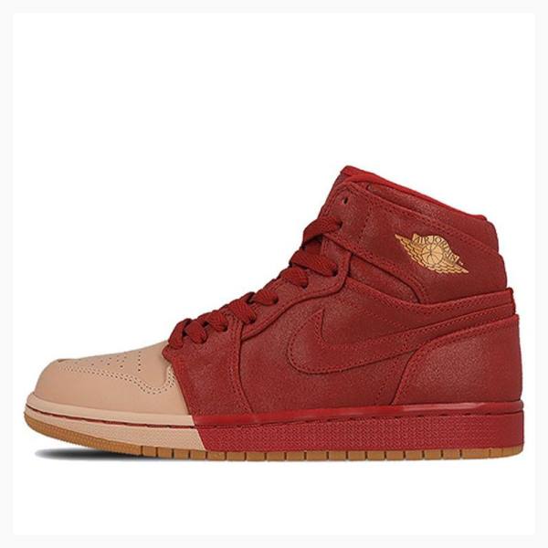 Red / Pink Nike Retro HI PRM University Tan Basketball Shoes Women\'s Air Jordan 1 | JD-158XK