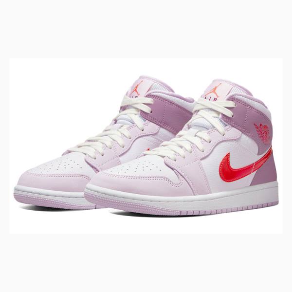 Red / Purple Nike Mid Valentines Day Basketball Shoes Women's Air Jordan 1 | JD-578TF