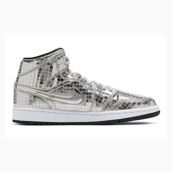 Silver Nike Mid Flashing Lights Basketball Shoes Women's Air Jordan 1 | JD-804GE