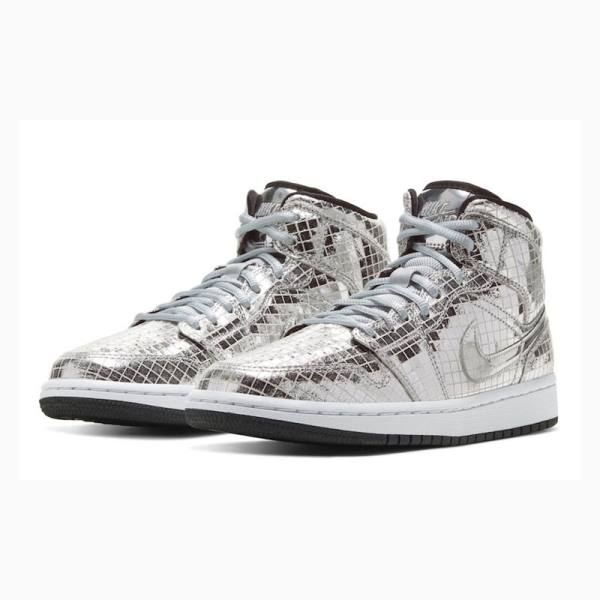 Silver Nike Mid Flashing Lights Basketball Shoes Women's Air Jordan 1 | JD-804GE