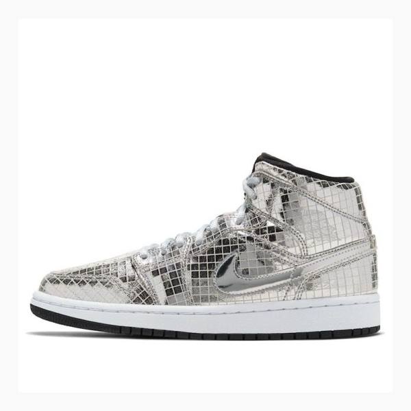 Silver Nike Mid Flashing Lights Basketball Shoes Women\'s Air Jordan 1 | JD-804GE