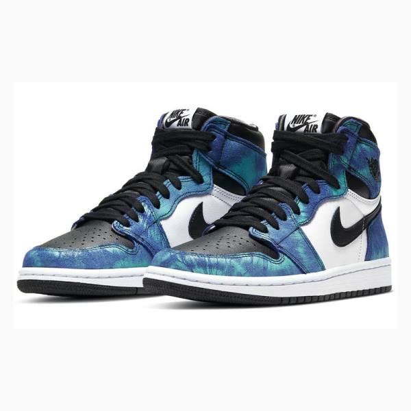 White / Black / Blue Nike High OG Tie Dye Basketball Shoes Women's Air Jordan 1 | JD-034CP