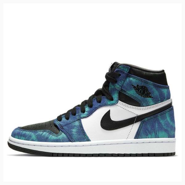 White / Black / Blue Nike High OG Tie Dye Basketball Shoes Women\'s Air Jordan 1 | JD-034CP