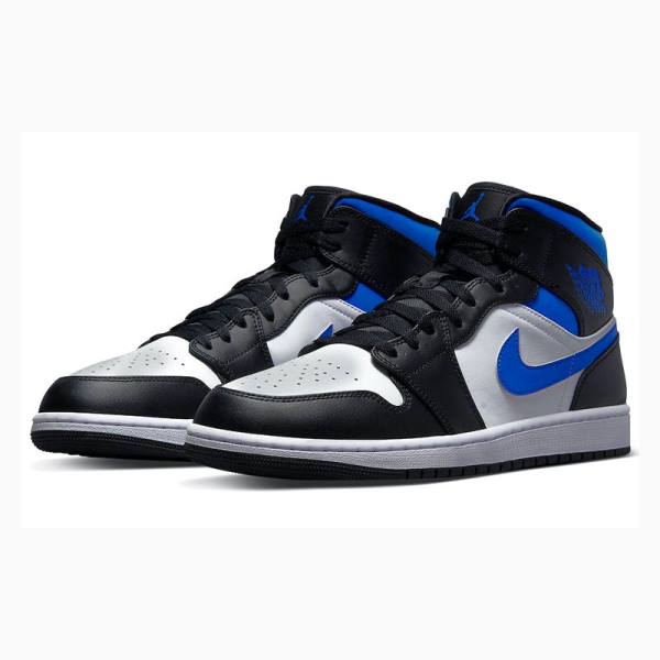 White / Black / Blue Nike Mid Basketball Shoes Men's Air Jordan 1 | JD-305QN