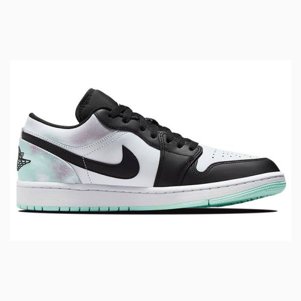 White / Black / Green Nike Low Tie-Dye Sneakers Men's Air Jordan 1 | JD-826LQ