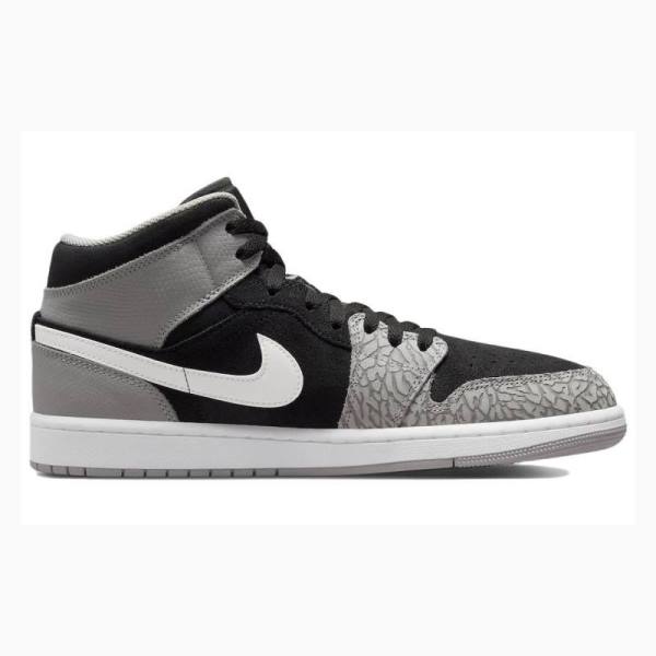 White / Black / Grey Nike Mid SE Elephant Print Basketball Shoes Men's Air Jordan 1 | JD-943GJ