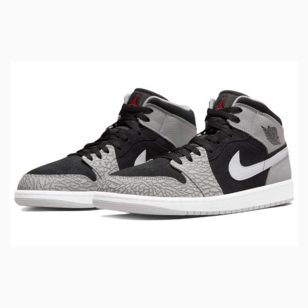 White / Black / Grey Nike Mid SE Elephant Print Basketball Shoes Men's Air Jordan 1 | JD-943GJ