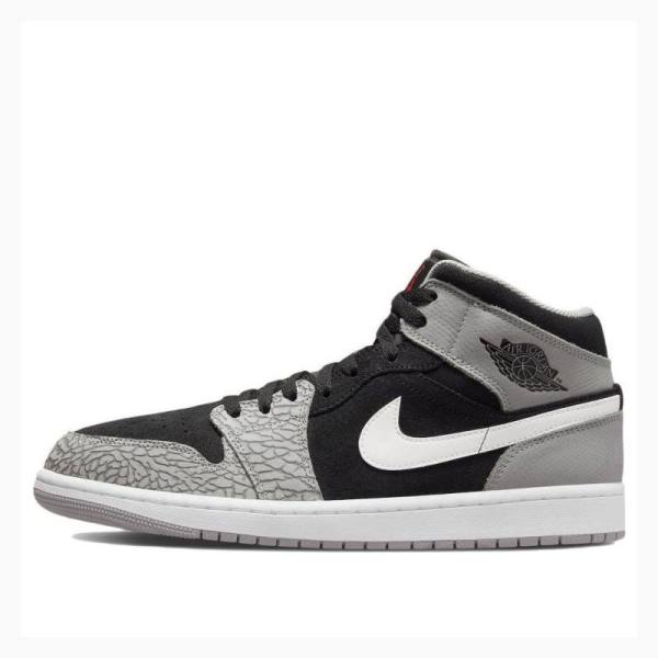 White / Black / Grey Nike Mid SE Elephant Print Basketball Shoes Men\'s Air Jordan 1 | JD-943GJ