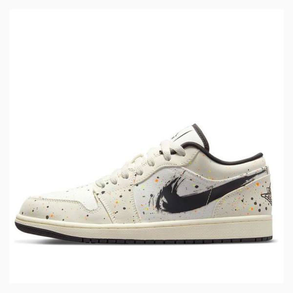 White / Black Nike Low SE Brushstroke Sneakers Men\'s Air Jordan 1 | JD-035QV