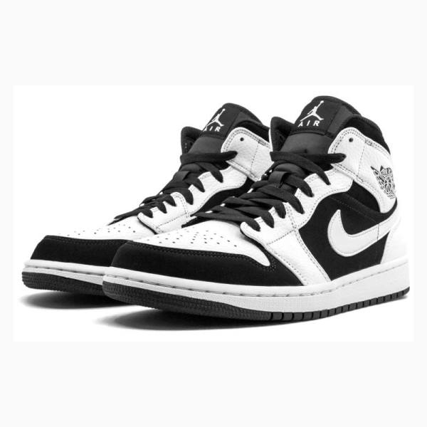 White / Black Nike Mid Basketball Shoes Men's Air Jordan 1 | JD-184MQ