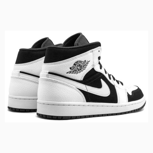 White / Black Nike Mid Basketball Shoes Men's Air Jordan 1 | JD-184MQ