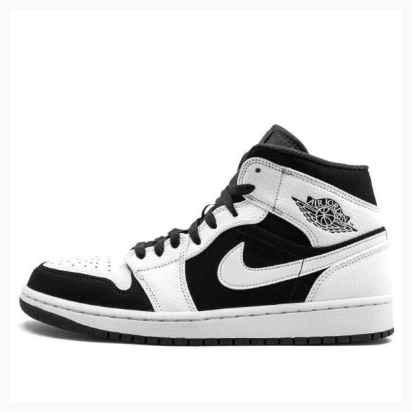 White / Black Nike Mid Basketball Shoes Men\'s Air Jordan 1 | JD-184MQ