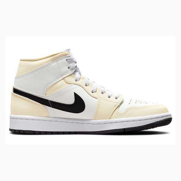 White / Black Nike Mid Coconut Milk Basketball Shoes Women's Air Jordan 1 | JD-380NB