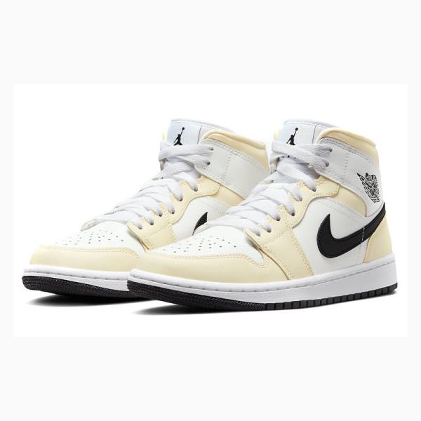 White / Black Nike Mid Coconut Milk Basketball Shoes Women's Air Jordan 1 | JD-380NB