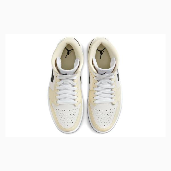 White / Black Nike Mid Coconut Milk Basketball Shoes Women's Air Jordan 1 | JD-380NB