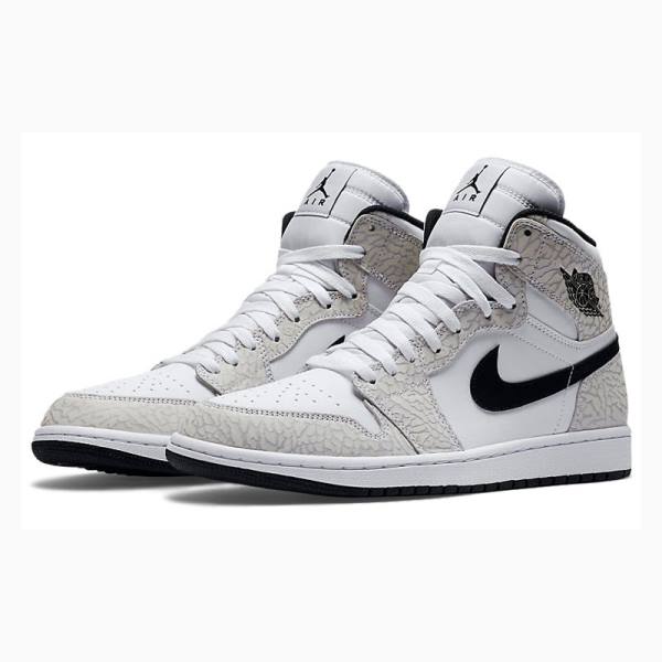 White / Black Nike Retro High Elephant Print Basketball Shoes Men's Air Jordan 1 | JD-864DA