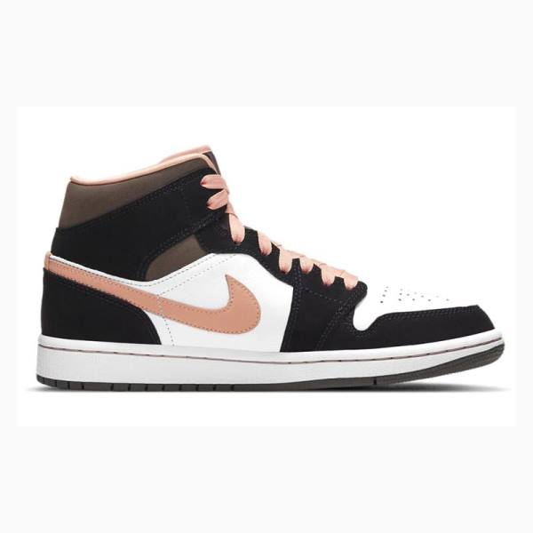 White / Black / Pink Nike Mid SE Peach Mocha Basketball Shoes Women's Air Jordan 1 | JD-712FP