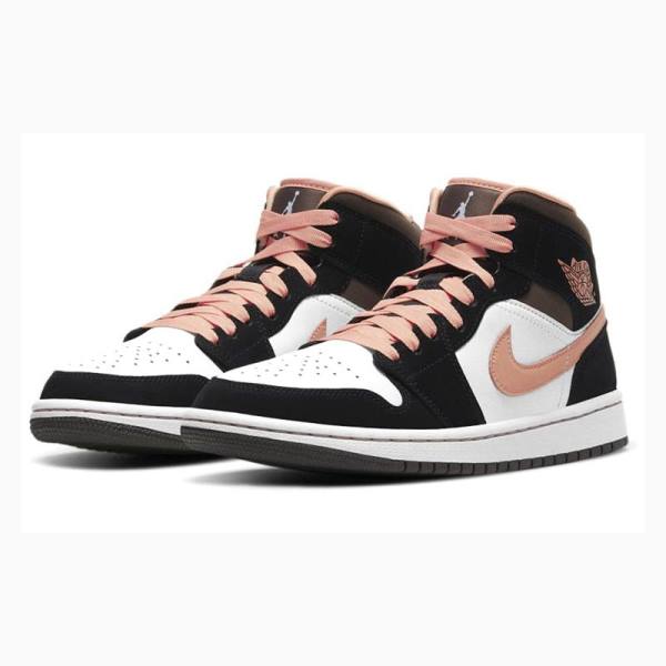 White / Black / Pink Nike Mid SE Peach Mocha Basketball Shoes Women's Air Jordan 1 | JD-712FP