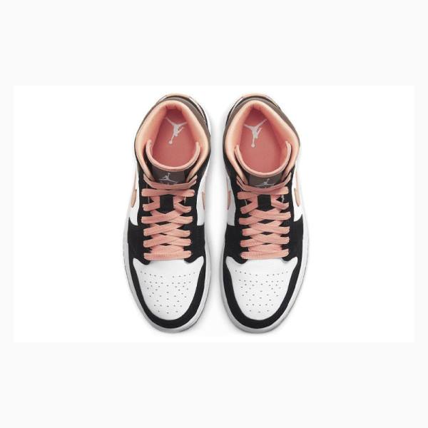 White / Black / Pink Nike Mid SE Peach Mocha Basketball Shoes Women's Air Jordan 1 | JD-712FP