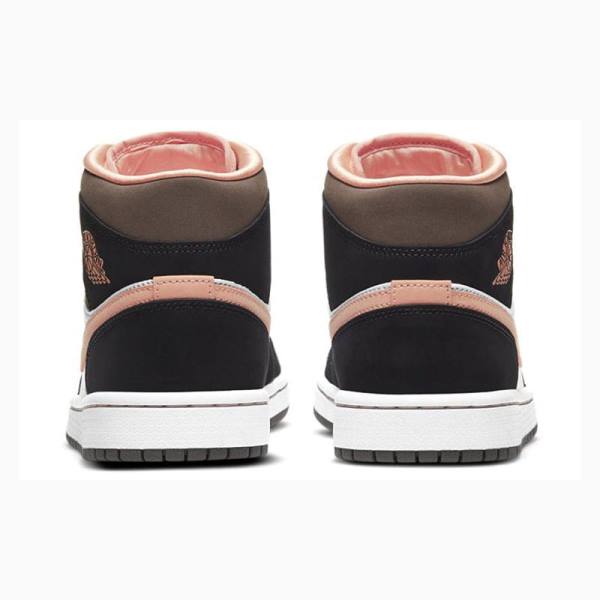 White / Black / Pink Nike Mid SE Peach Mocha Basketball Shoes Women's Air Jordan 1 | JD-712FP