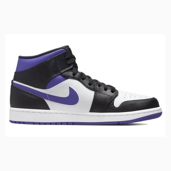 White / Black / Purple Nike Mid Basketball Shoes Men's Air Jordan 1 | JD-371YO