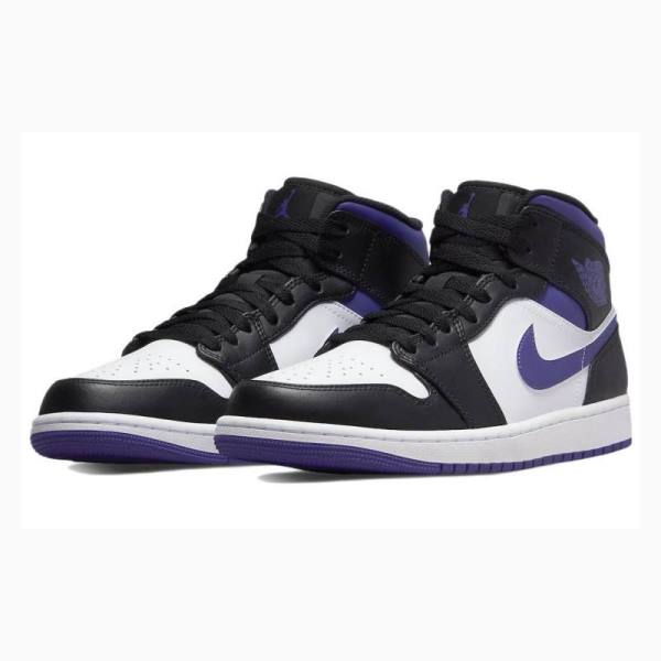 White / Black / Purple Nike Mid Basketball Shoes Men's Air Jordan 1 | JD-371YO