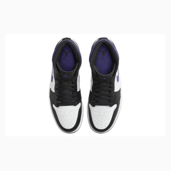 White / Black / Purple Nike Mid Basketball Shoes Men's Air Jordan 1 | JD-371YO