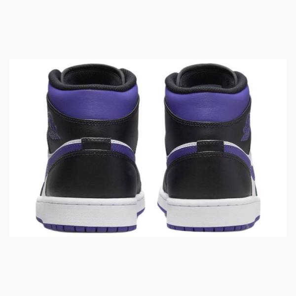 White / Black / Purple Nike Mid Basketball Shoes Men's Air Jordan 1 | JD-371YO