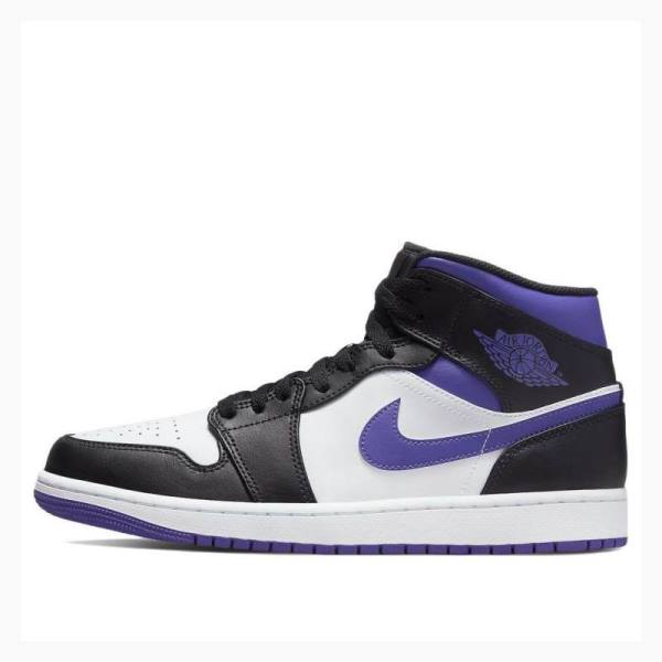 White / Black / Purple Nike Mid Basketball Shoes Men\'s Air Jordan 1 | JD-371YO