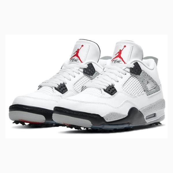 White / Black / Red Nike Golf Cement Basketball Shoes Men's Air Jordan 4 | JD-689KC